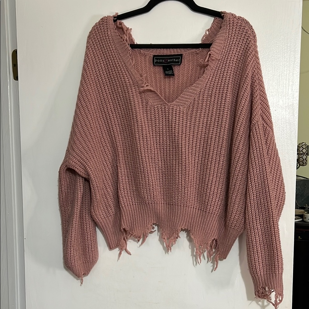 Polly & Esther Pink V-Neck Cropped Sweater